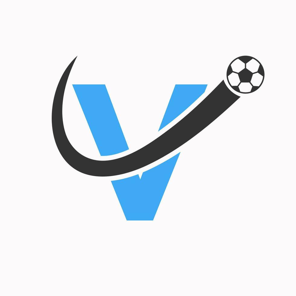 initiale lettre v football logo. Football logo concept avec en mouvement Football icône vecteur
