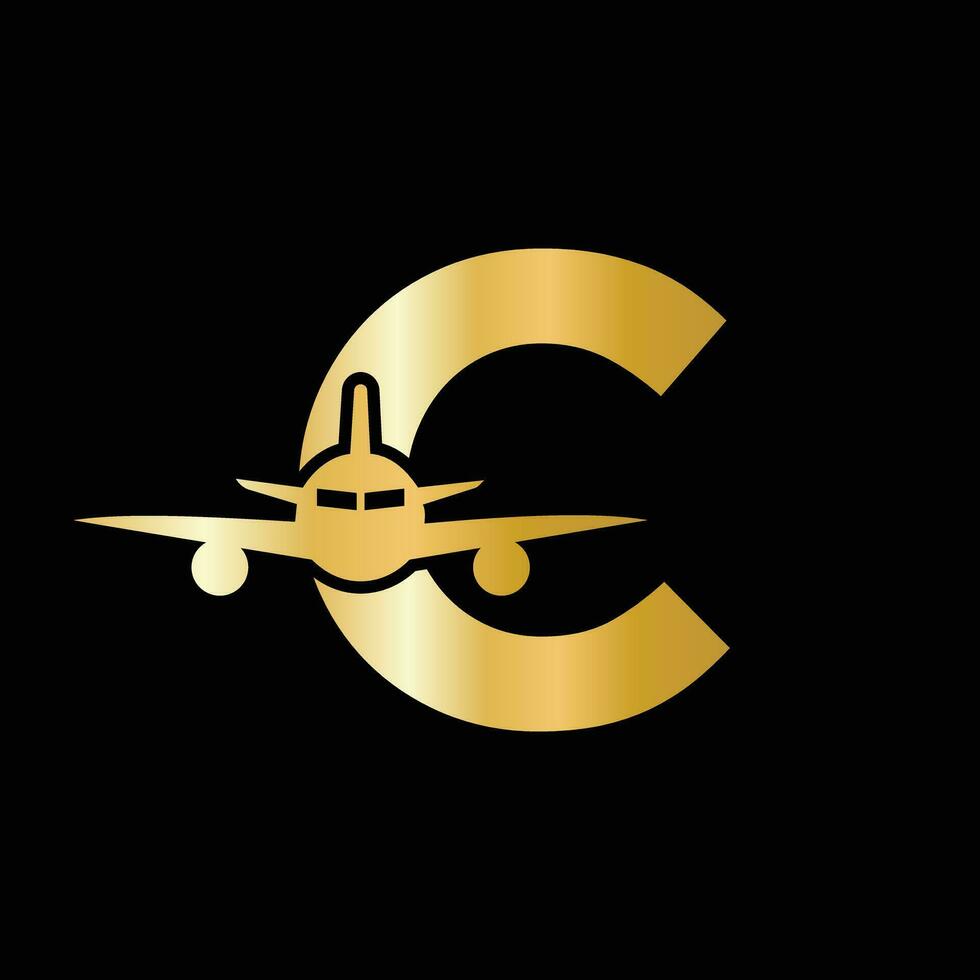 concept de logo de voyage lettre c avec symbole d'avion volant vecteur