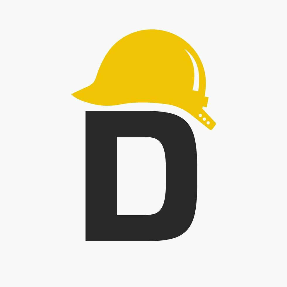 lettre ré casque construction logo concept avec sécurité casque icône. ingénierie architecte logotype vecteur
