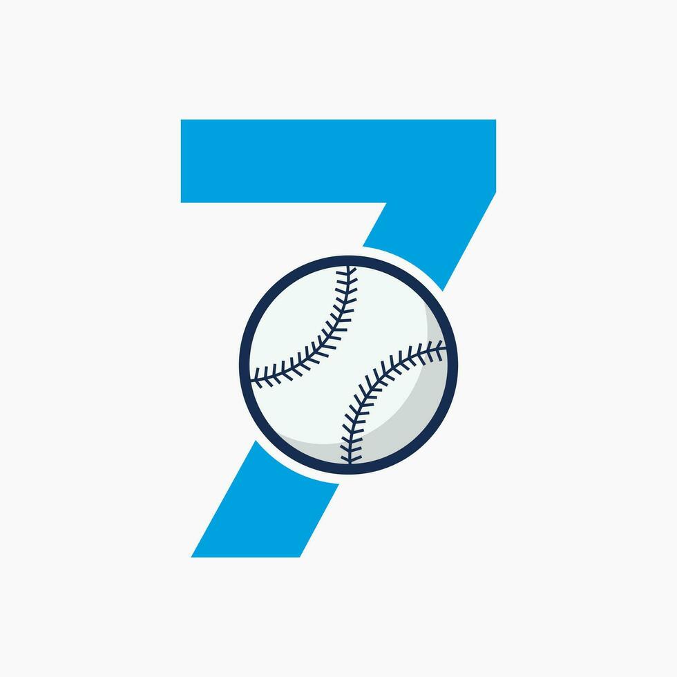 concept de logo de baseball lettre 7 avec modèle vectoriel d'icône de baseball en mouvement