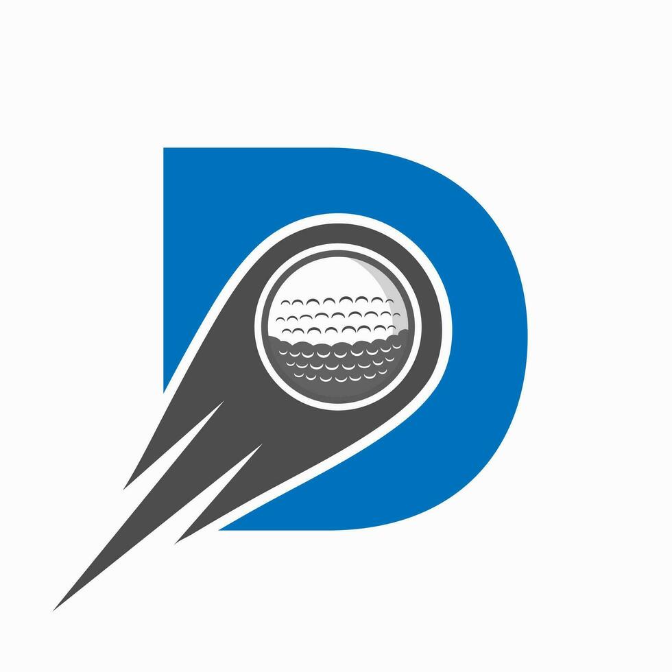 concept de logo de golf lettre d avec icône de balle de golf en mouvement. modèle de vecteur de symbole de logo de sport de hockey