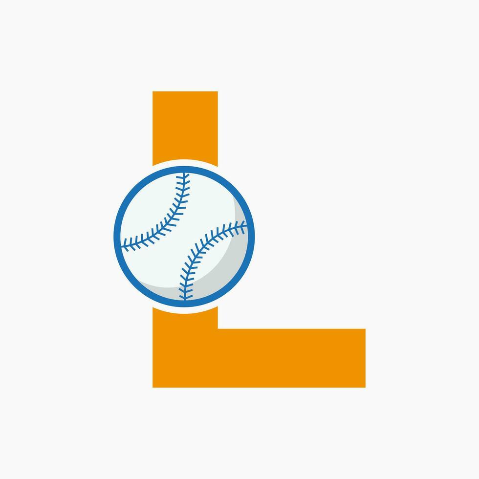 concept de logo de baseball lettre l avec modèle vectoriel d'icône de baseball en mouvement