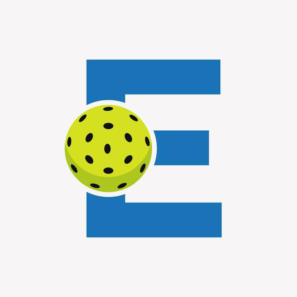 pickleball logo sur lettre e vecteur modèle. cornichon Balle logotype