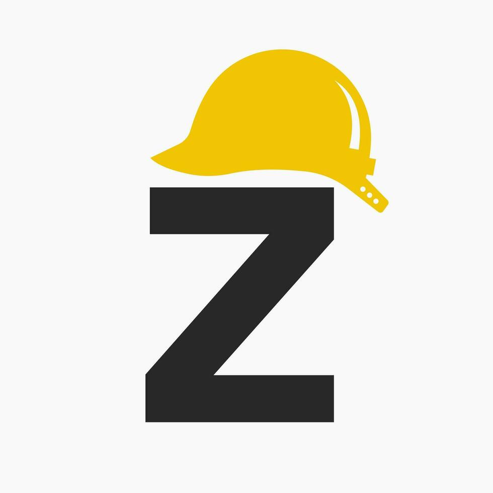 lettre z casque construction logo concept avec sécurité casque icône. ingénierie architecte logotype vecteur