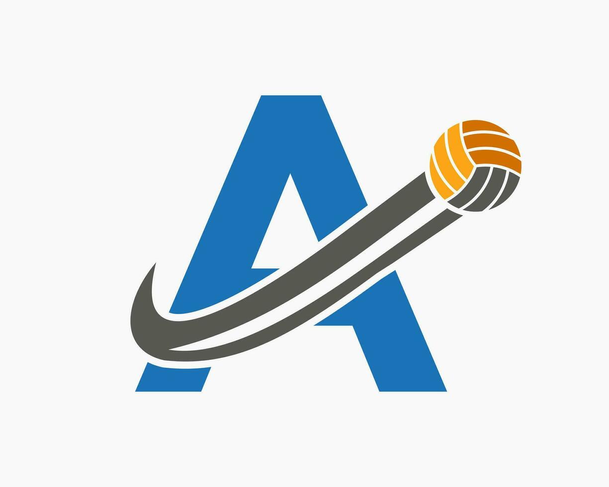 lettre une volley-ball logo concept avec en mouvement volée Balle icône. volley-ball des sports logotype modèle vecteur