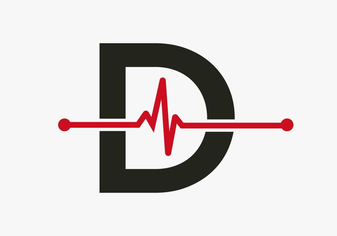 lettre ré battement de coeur logo pour médical ou santé symbole. médical logo modèle conception vecteur