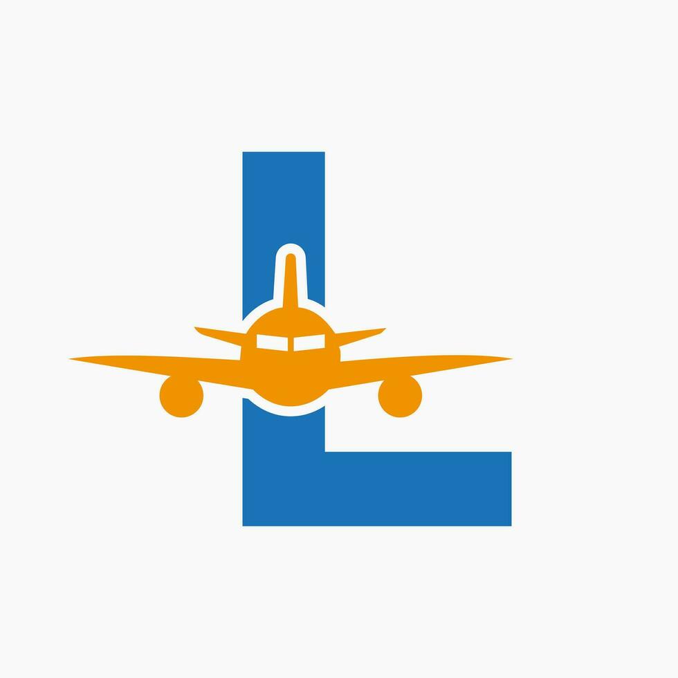 initiale lettre l Voyage logo concept avec en volant air avion symbole vecteur