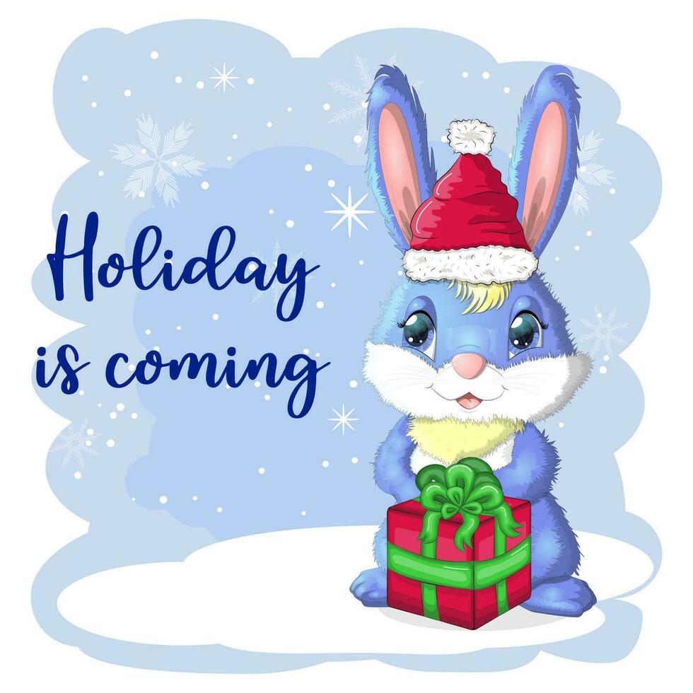 mignonne dessin animé lapin dans une Père Noël chapeau sur une Contexte de neige. hiver 2023, Noël et Nouveau année vecteur