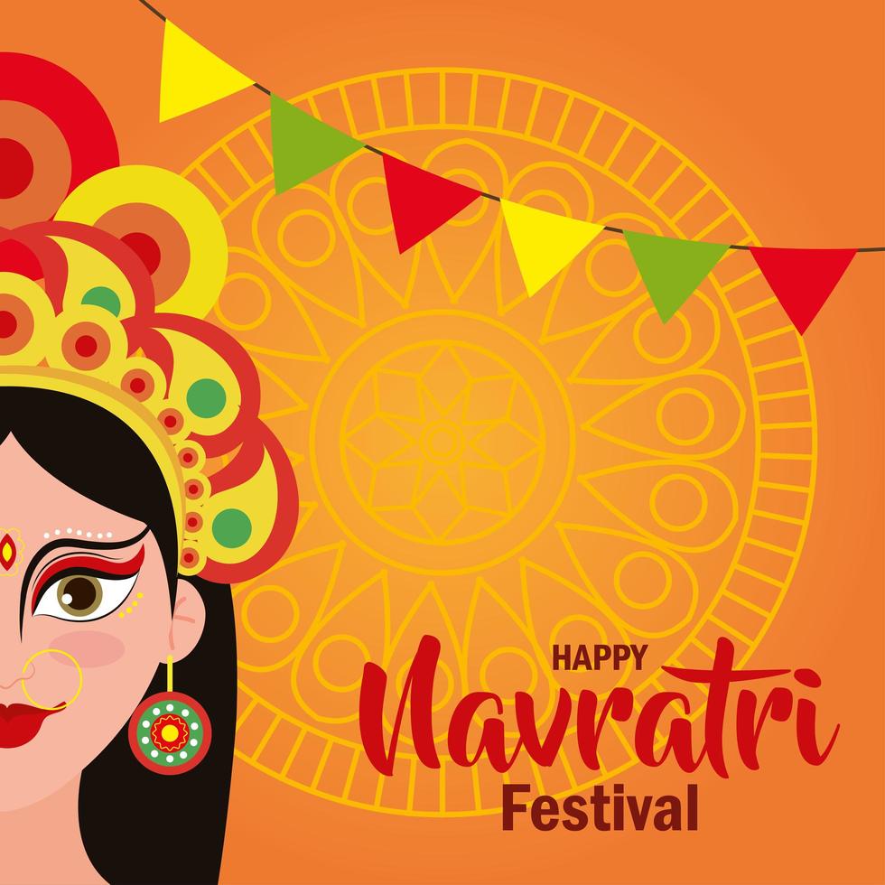 affiche de la déesse durga avec des guirlandes suspendues pour une joyeuse célébration de navratri vecteur