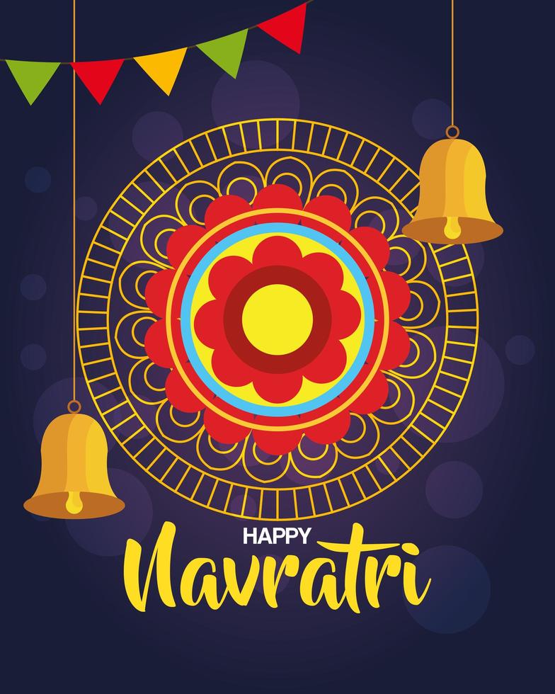 affiche de célébration joyeuse navratri avec cadre circulaire doré et décoration vecteur