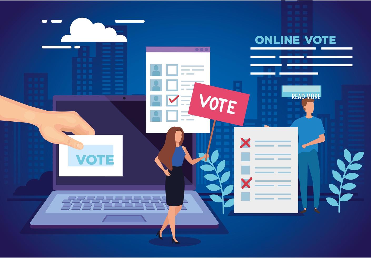 affiche de vote en ligne avec ordinateur portable et personnes vecteur