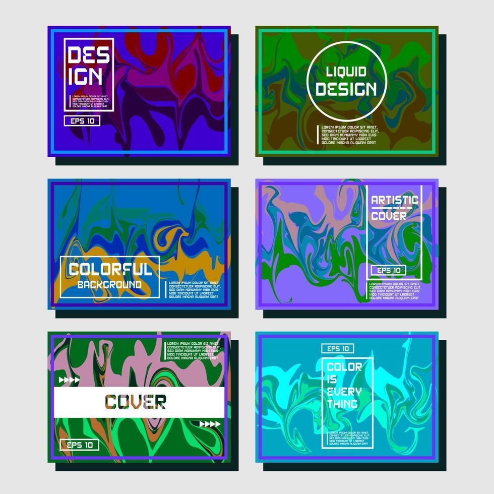 ensemble de conception de couvertures colorées formes abstraites couleurs fluides et liquides holographiques dégradés à la mode affiches vectorielles futuristes vecteur