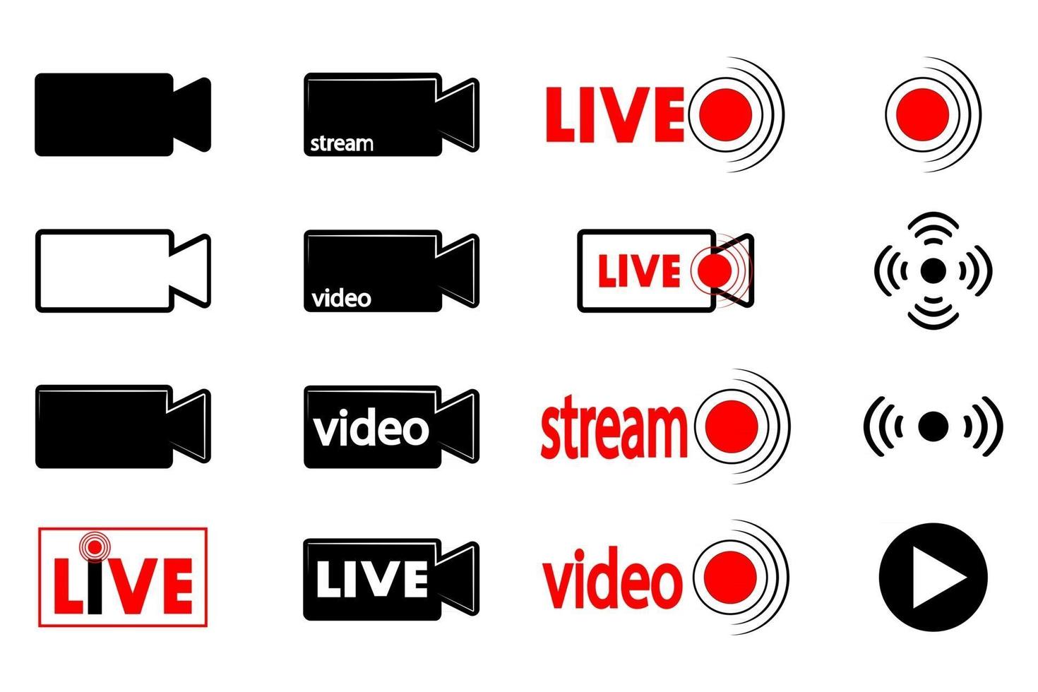 icônes de caméra vidéo de diffusion en direct en direct vecteur
