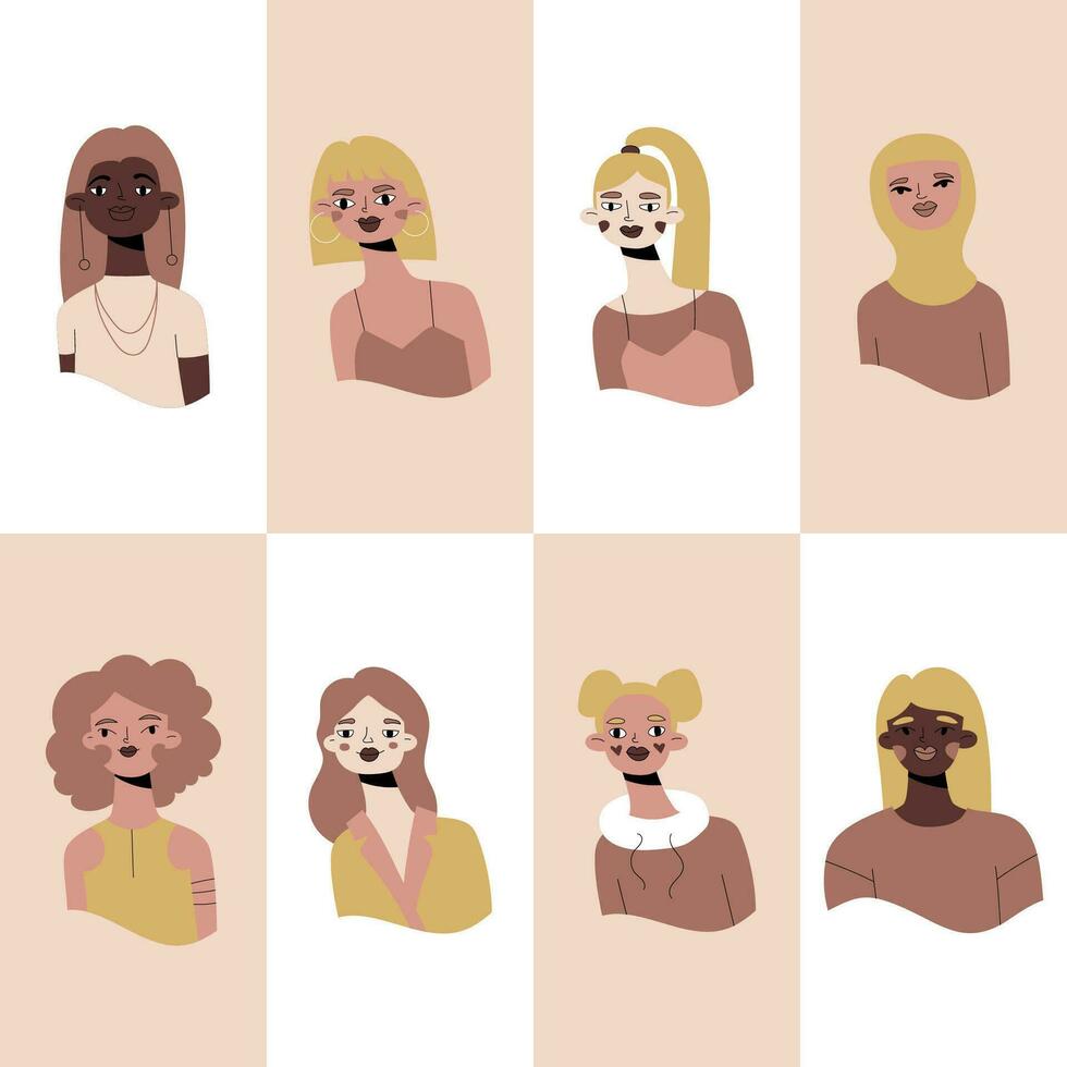 ensemble de avatars Icônes de gens visages. la diversité personnages pour social médias, utilisateur profil, app conception, sites Internet. dessin animé vecteur illustration de Hommes et femmes.