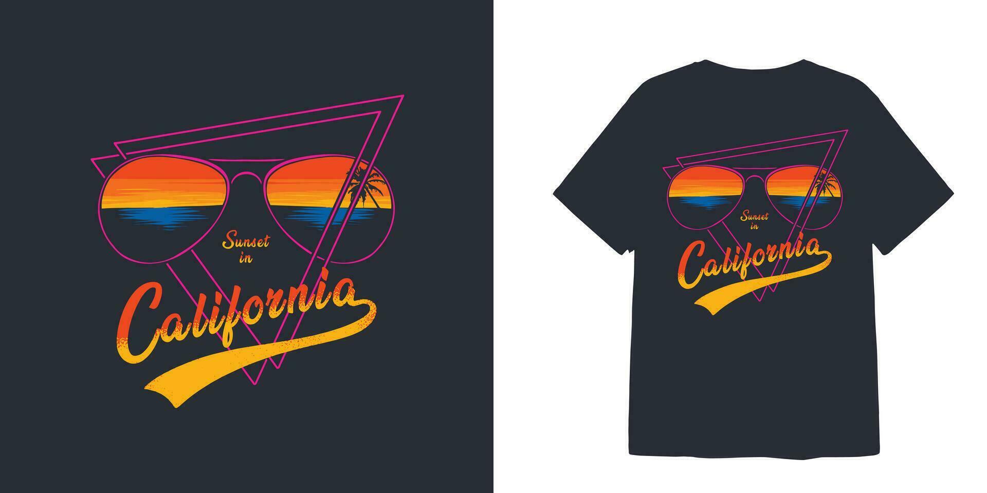 le coucher du soleil des lunettes dans Californie t chemise conception et autocollants vecteur