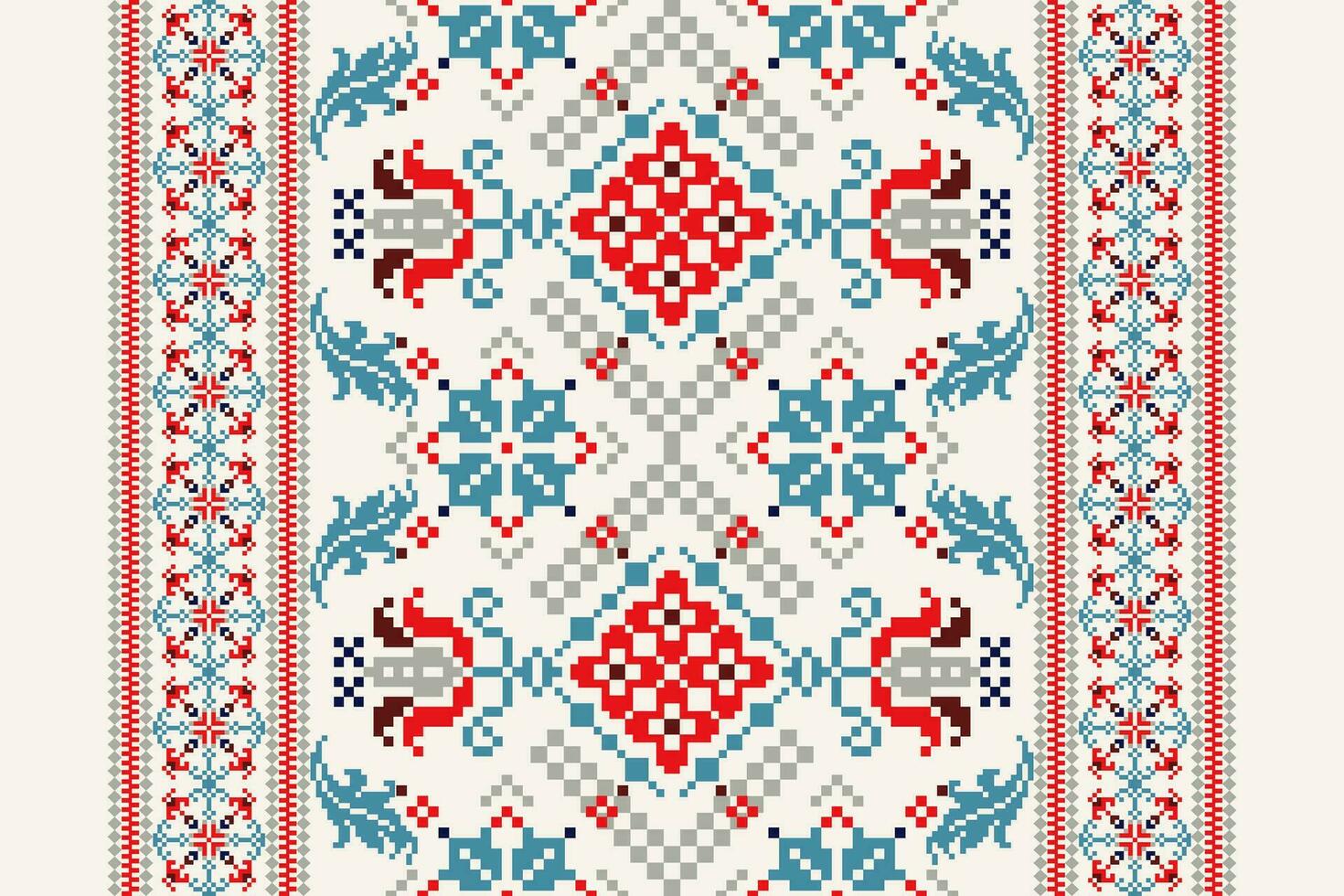 floral traverser point broderie sur blanc arrière-plan.géométrique ethnique Oriental modèle traditionnel.aztèque style abstrait vecteur illustration.design pour texture, tissu, vêtements, emballage, décoration, écharpe.