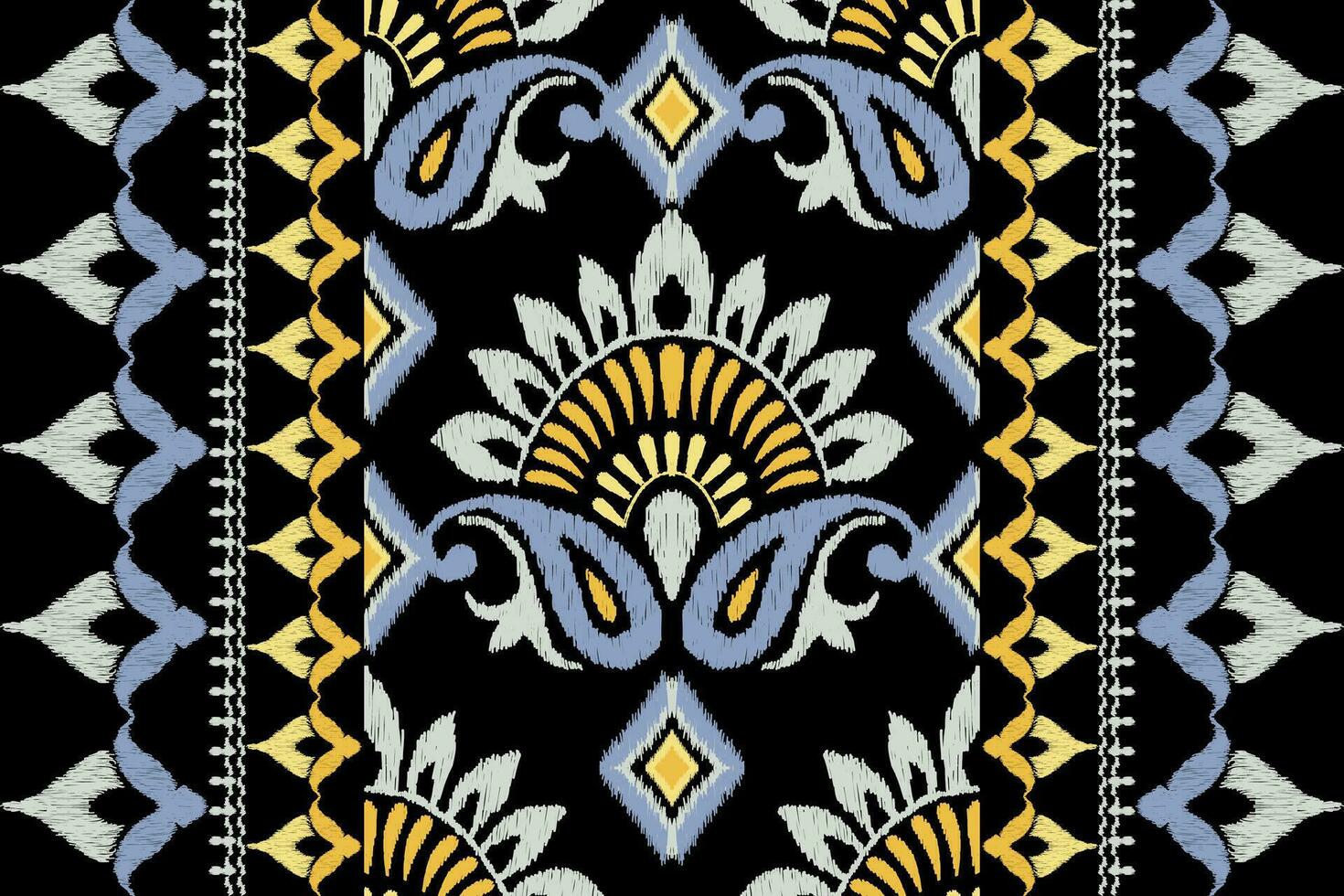 branché ikat floral paisley broderie sur noir background.ikat ethnique Oriental modèle traditionnel.aztèque style abstrait vecteur illustration.design pour texture, tissu, vêtements, emballage, décoration.