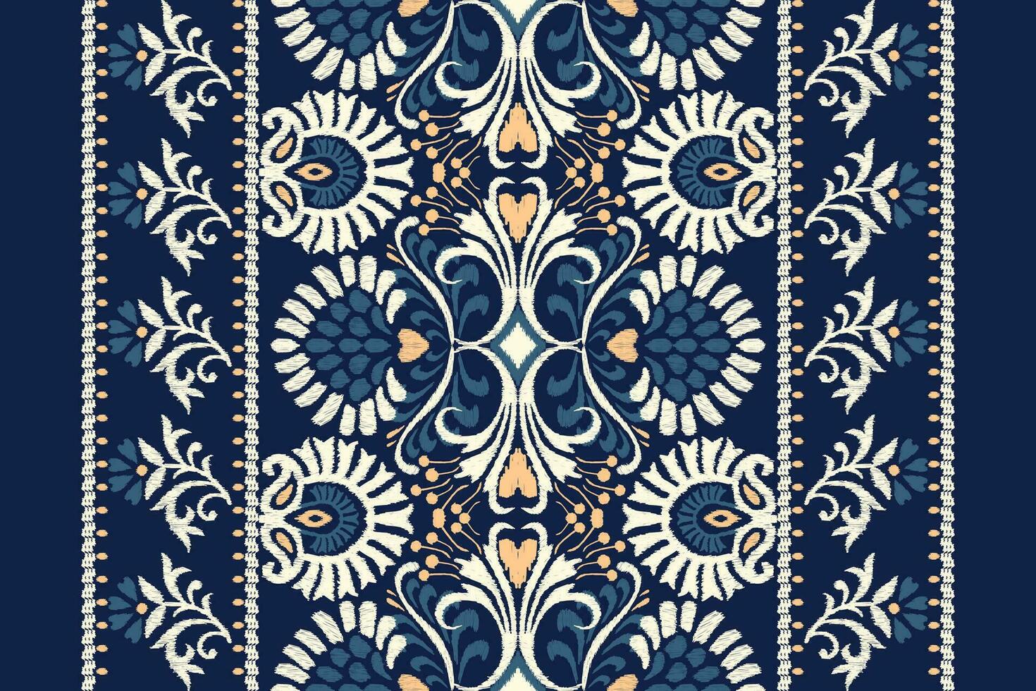 ikat floral paisley broderie sur marine bleu background.ikat ethnique Oriental modèle traditionnel.aztèque style abstrait vecteur illustration.design pour texture, tissu, vêtements, emballage, décoration, écharpe.