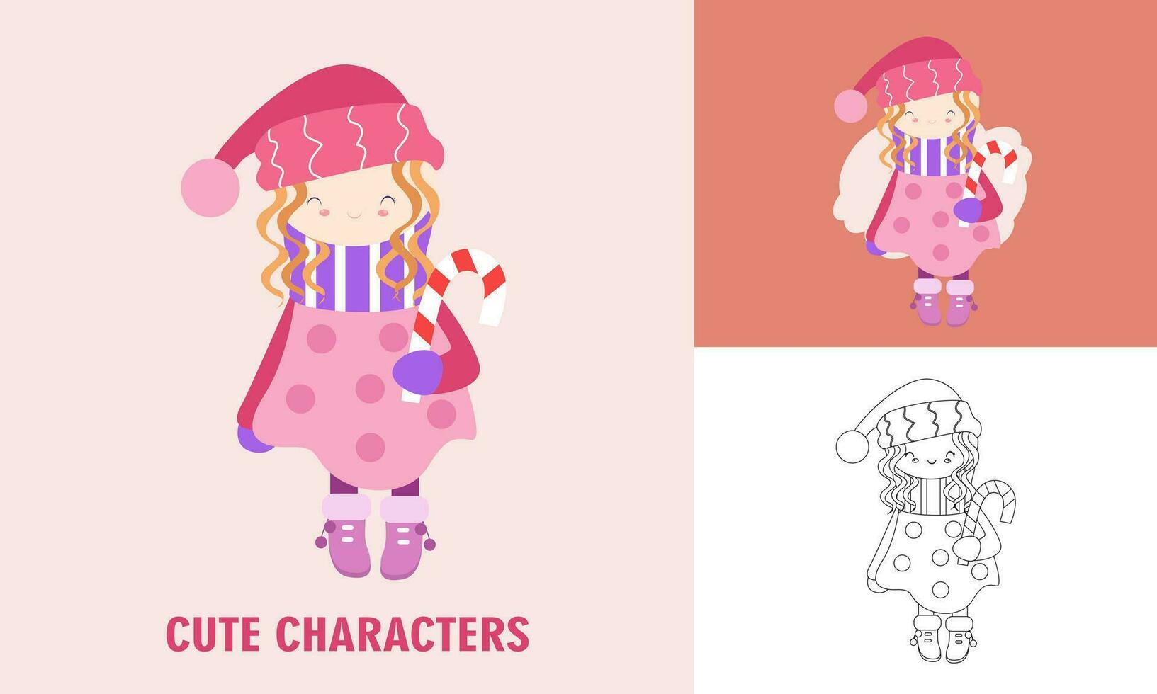 mignonne personnage fille avec dessin animé illustration et coloration pour des gamins vecteur