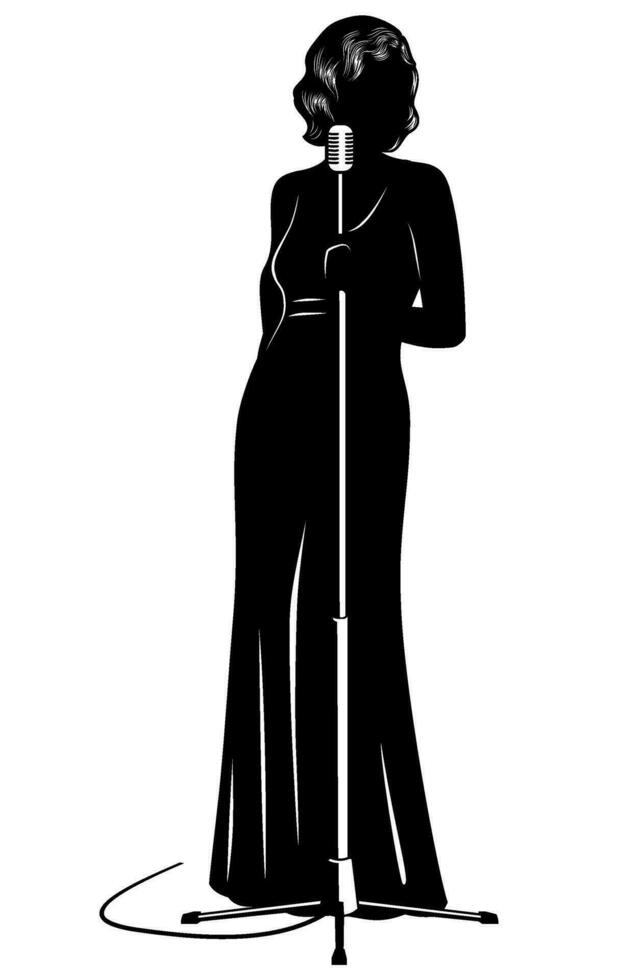 silhouette de le jazz chanteur femme. vecteur clipart isolé sur blanche.