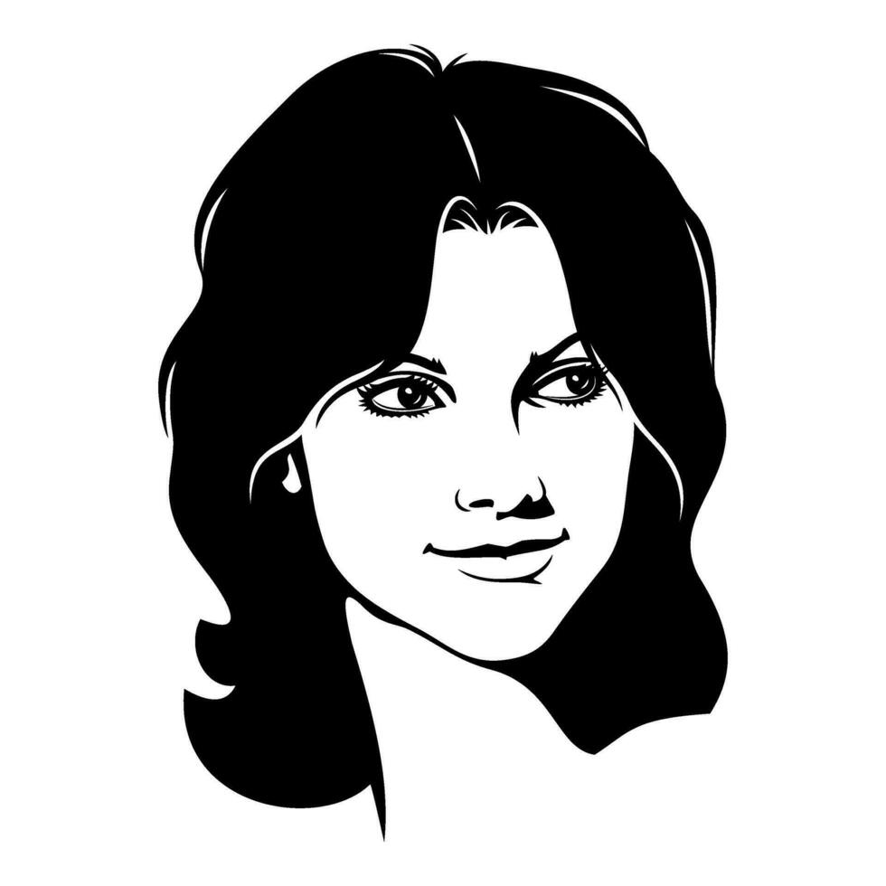 femme visage silhouette. noir et blanc Jeune souriant fille portrait. vecteur clipart isolé sur blanche.