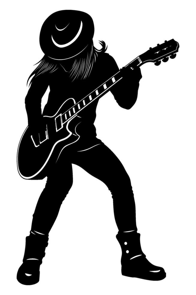 silhouette de Humain en jouant sur électrique guitare. vecteur clipart isolé sur blanche.