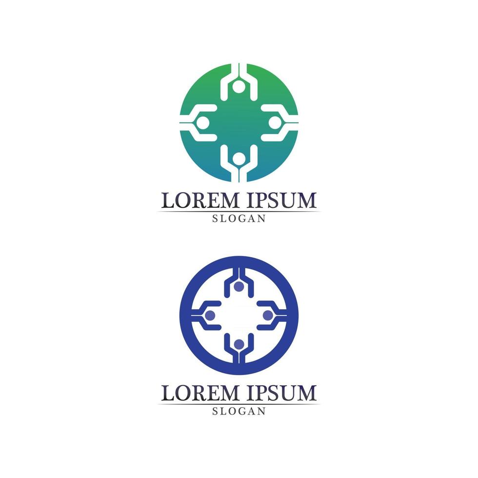 logo de soins communautaires icônes de personnes dans le concept de vecteur de cercle