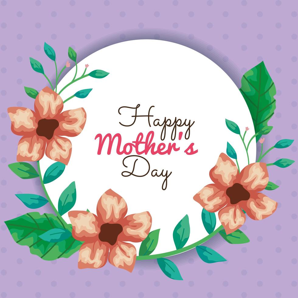 carte de fête des mères heureuse et cadre circulaire avec décoration de fleurs vecteur