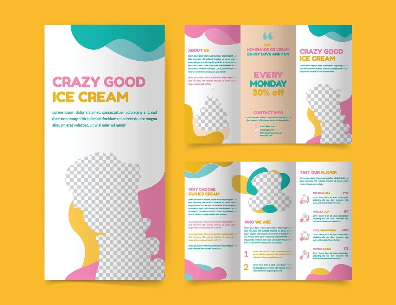 modèle de brochure à trois volets pour magasin de crème glacée vecteur