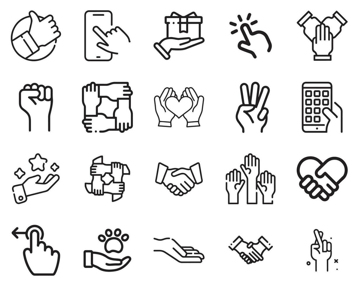 Facile ensemble de main gestes en relation vecteur ligne Icônes. contient tel Icônes comme gesticuler, signe, geste et plus. modifiable accident vasculaire cérébral. 48 x 48 pixel parfait.