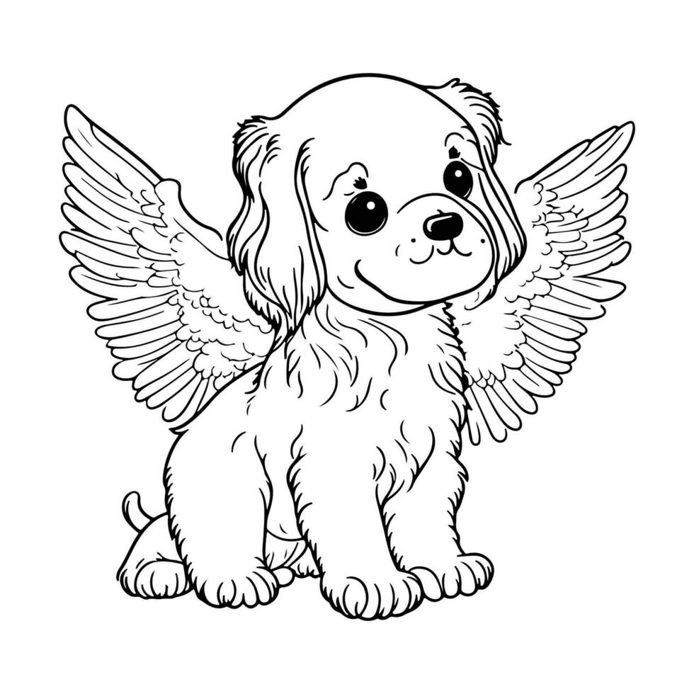 mignonne chien ange dessin animé vecteur contour. chien avec ange ailes vecteur.