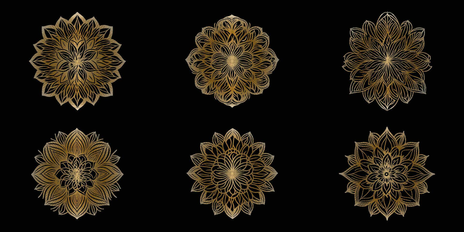 d'or géométrique fleurs vecteur contour isolé sur blanc Contexte. d'or floral conception