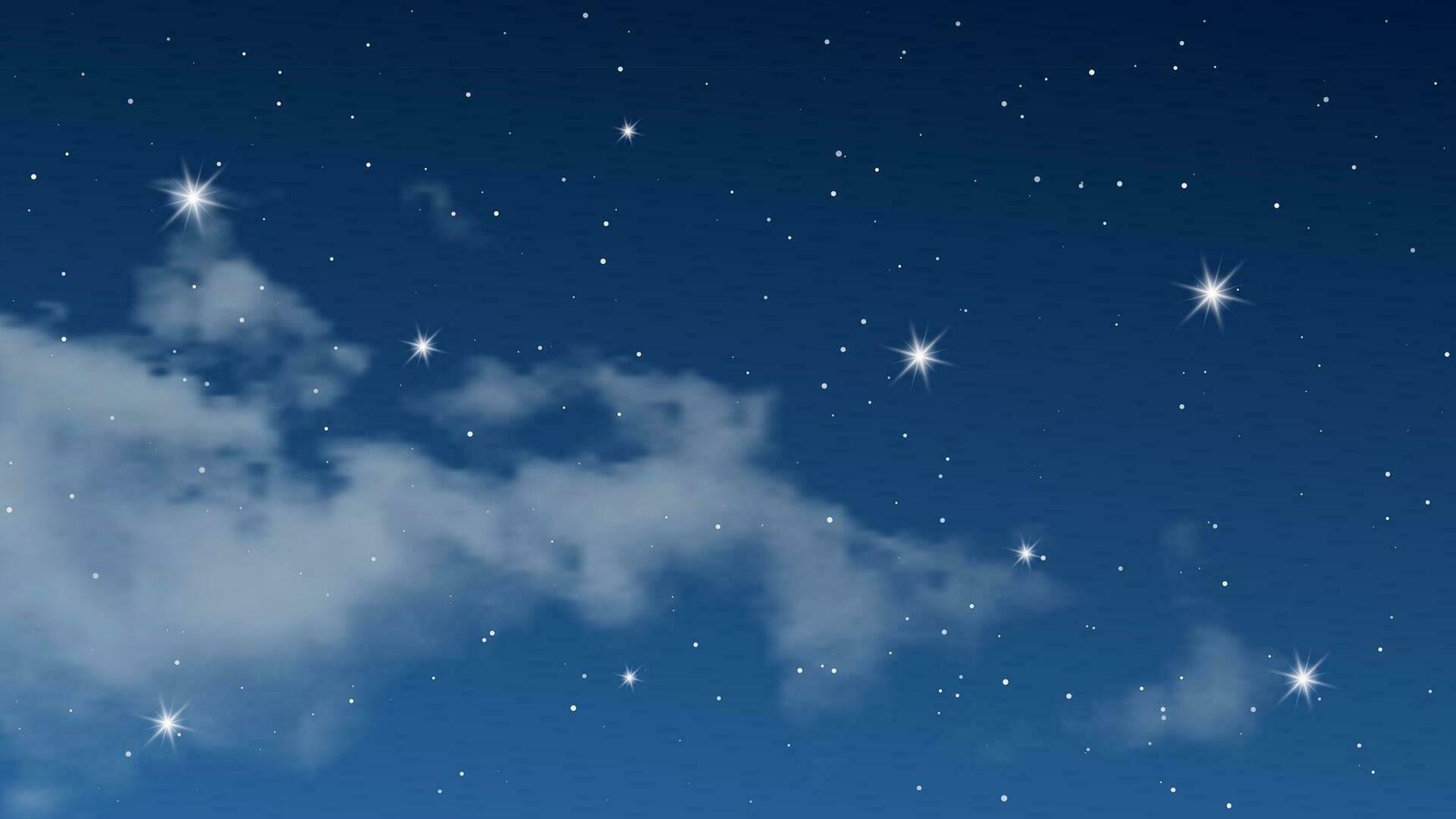 ciel nocturne avec des nuages et de nombreuses étoiles. fond de nature abstraite avec poussière d'étoiles dans l'univers profond. illustration vectorielle. vecteur