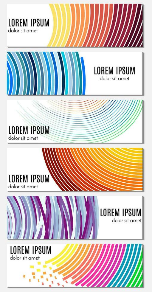 ensemble de six bannières d'en-tête abstraites colorées avec des lignes courbes et place pour le texte. arrière-plans vectoriels pour la conception de sites Web. vecteur