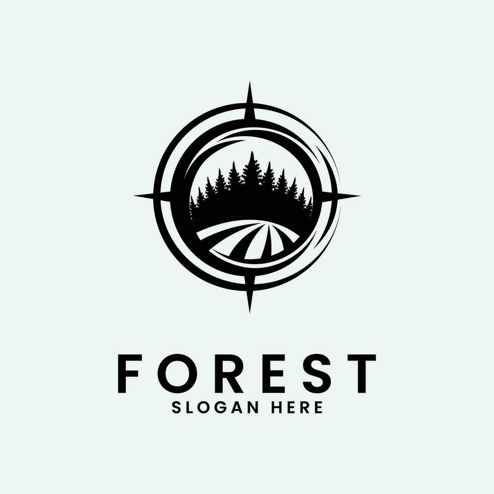 conception d'art de ligne de logo de forêt vecteur