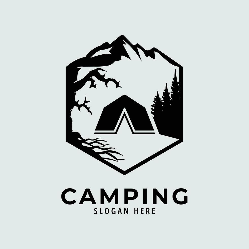 camping Montagne logo ligne art conception vecteur