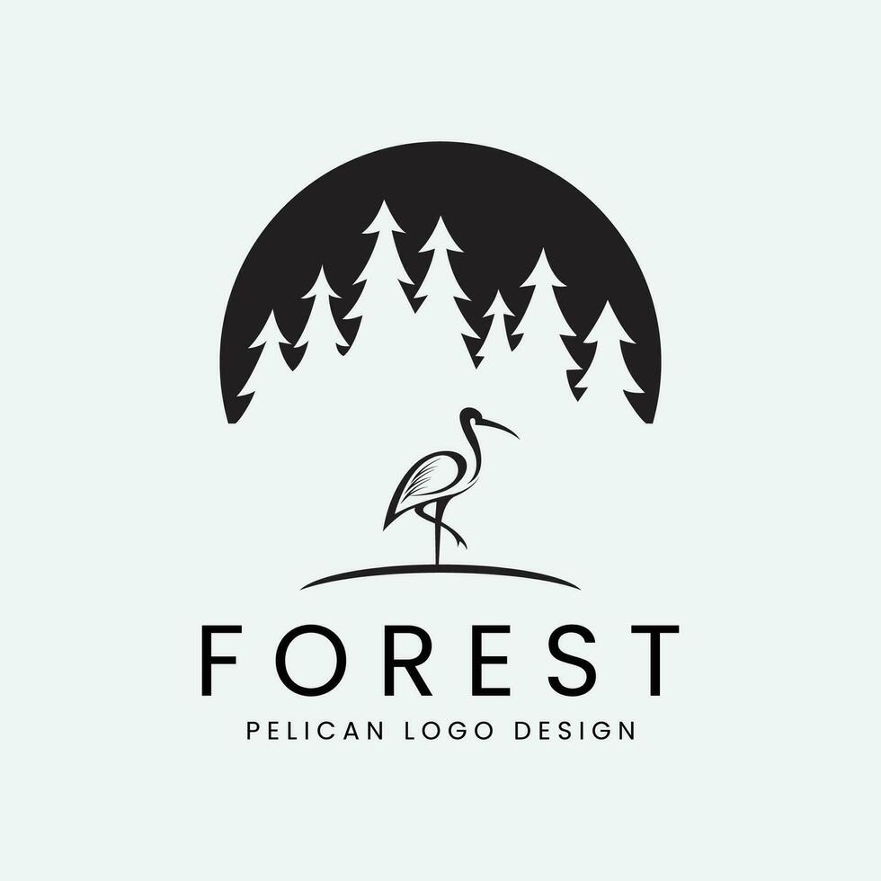 forêt pélican logo ligne art conception vecteur