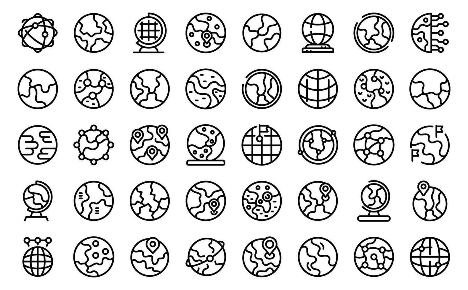 globe Icônes ensemble contour vecteur. Terre carte vecteur