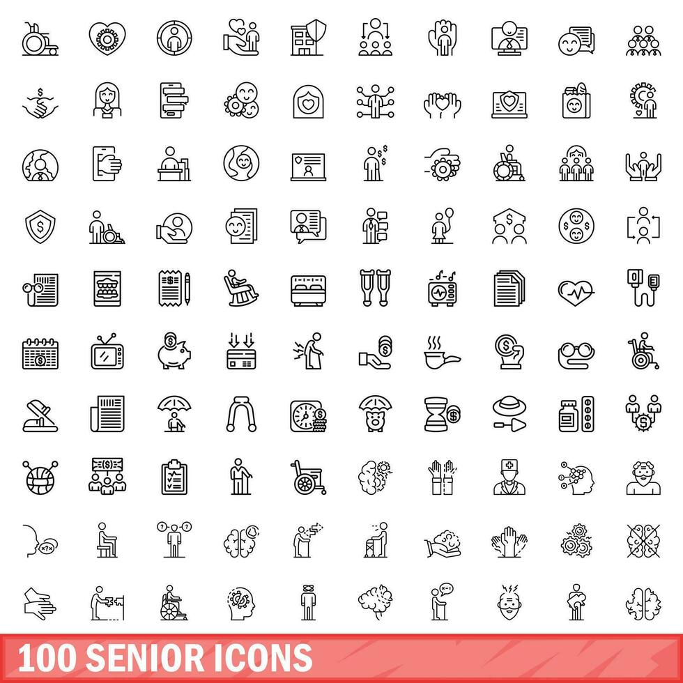 100 Sénior Icônes ensemble, contour style vecteur