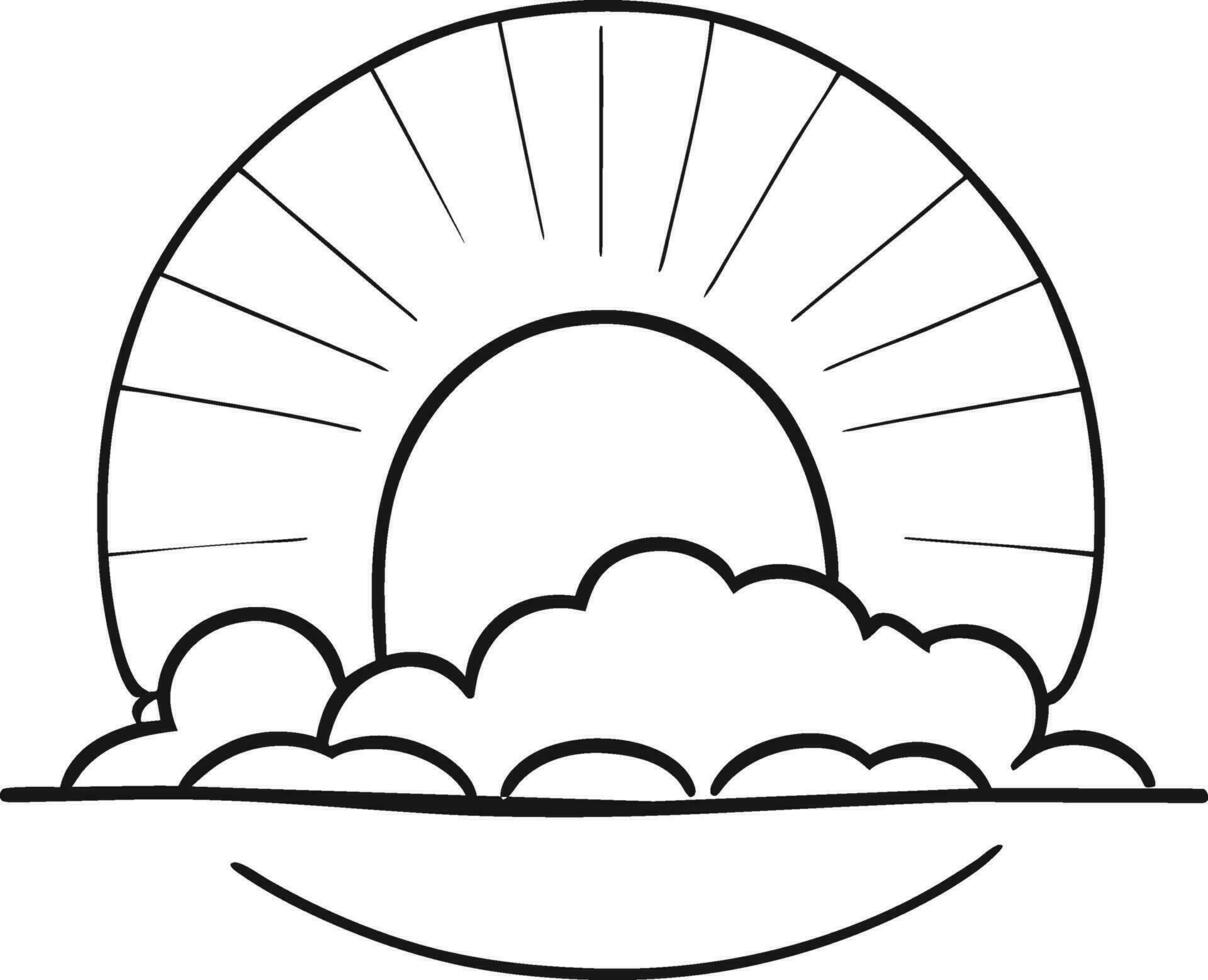 Soleil icône noir ligne dessin ou griffonnage logo lumière du soleil signe symbole temps des nuages élément dessin animé style vecteur illustration