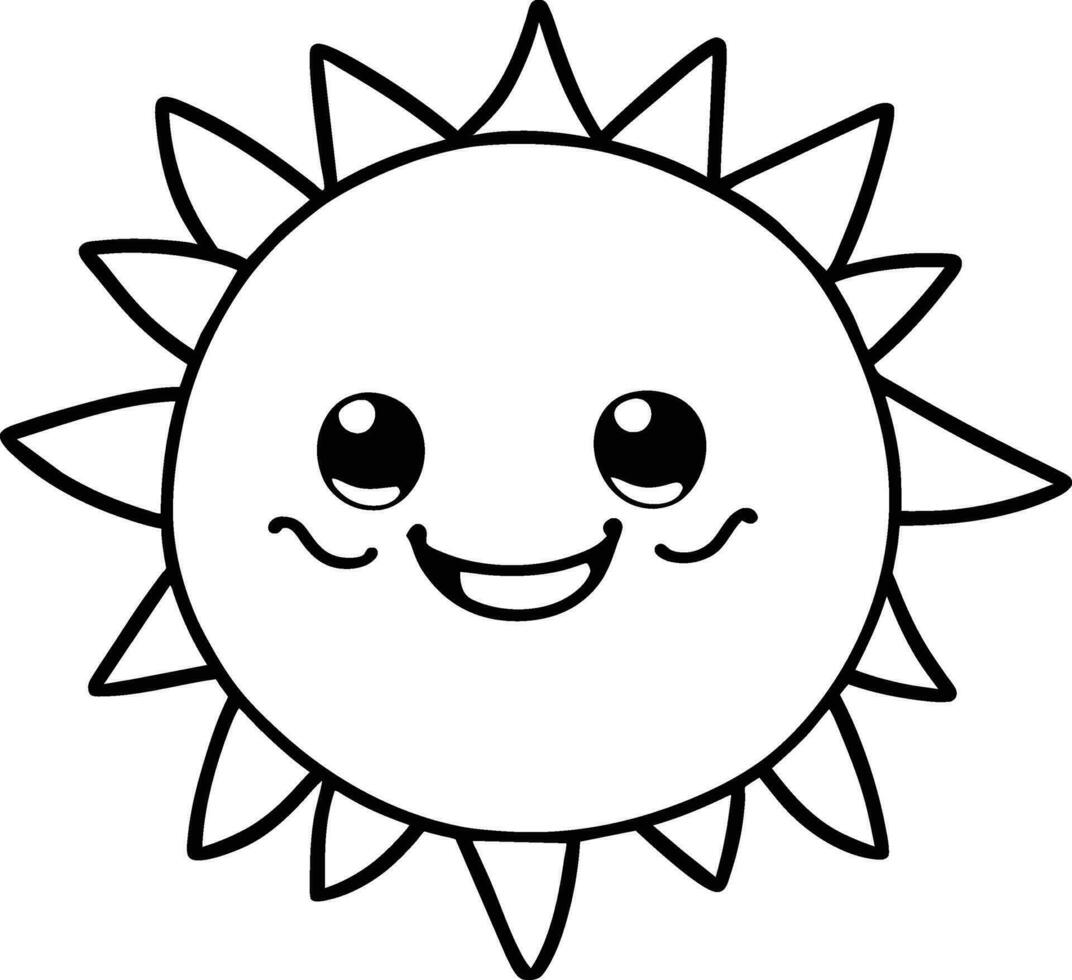 Soleil icône noir ligne dessin ou griffonnage logo lumière du soleil signe symbole temps élément dessin animé style vecteur illustration