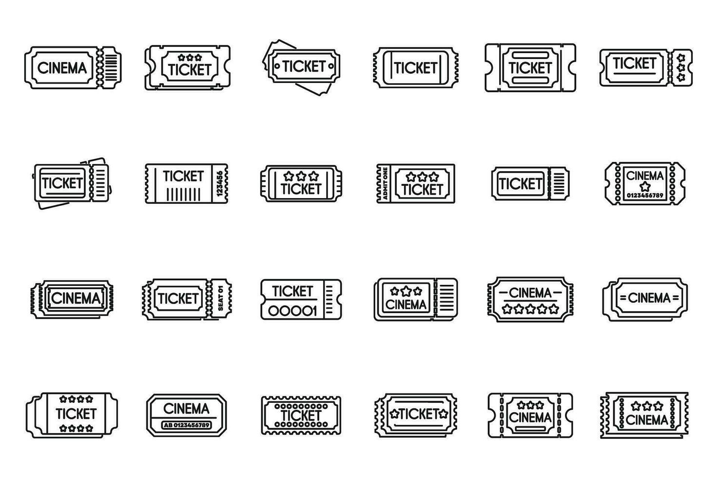 cinéma billet Icônes ensemble contour vecteur. film papier vecteur