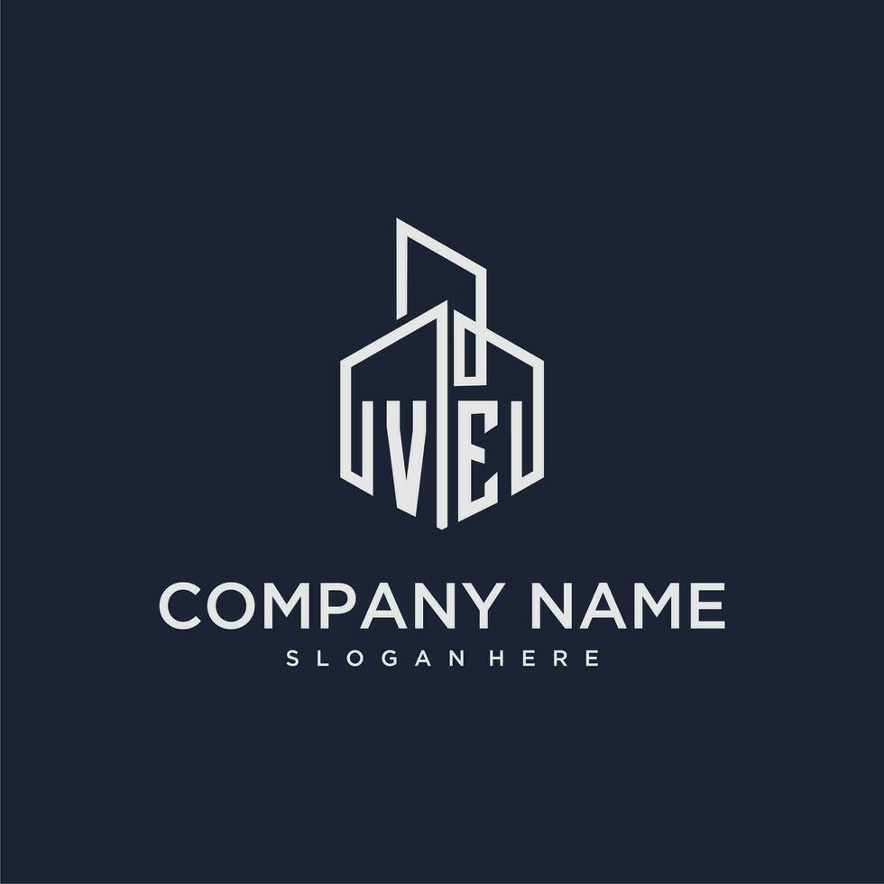 ve initiale monogramme logo pour réel biens avec bâtiment style vecteur