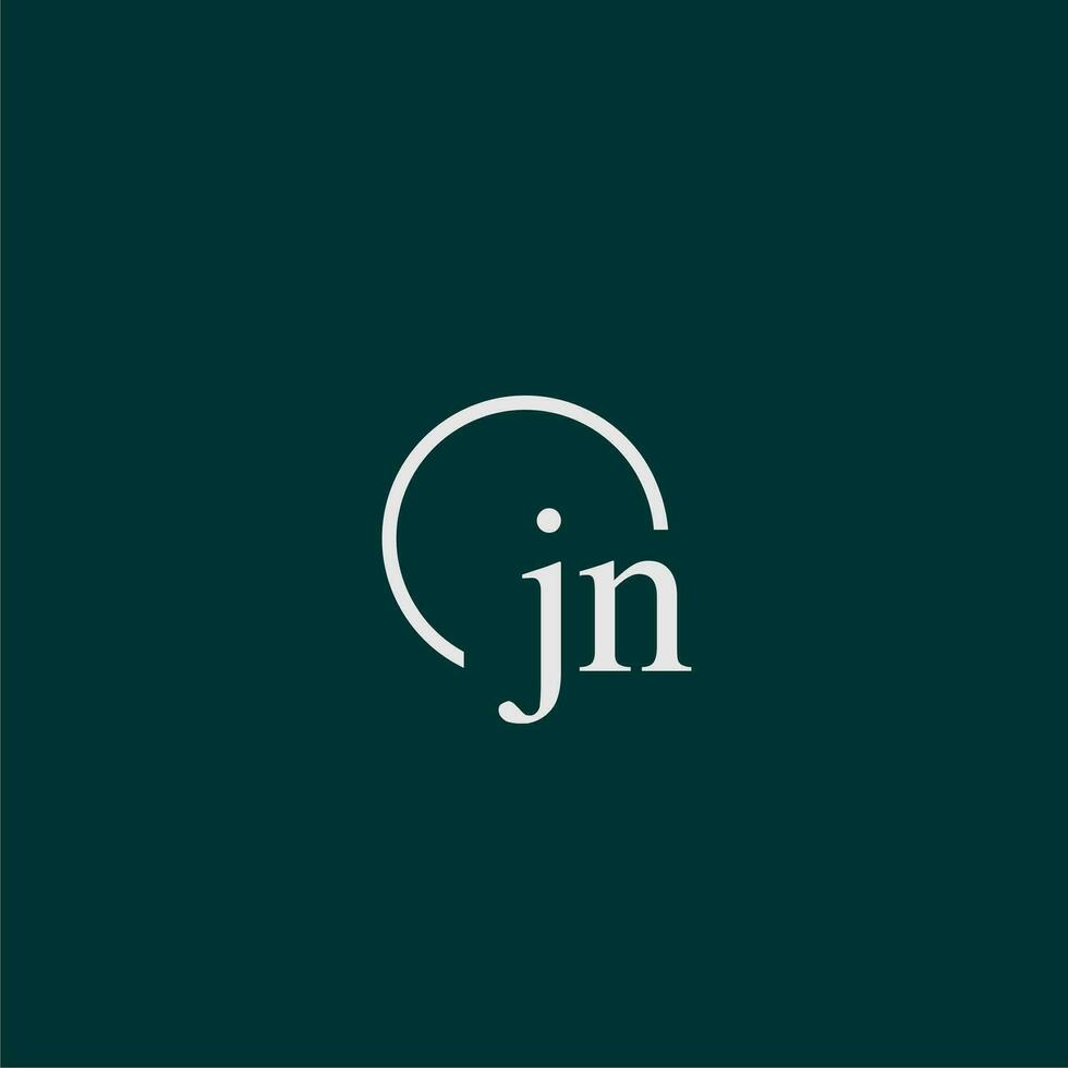 Jn initiale monogramme logo avec cercle style conception vecteur