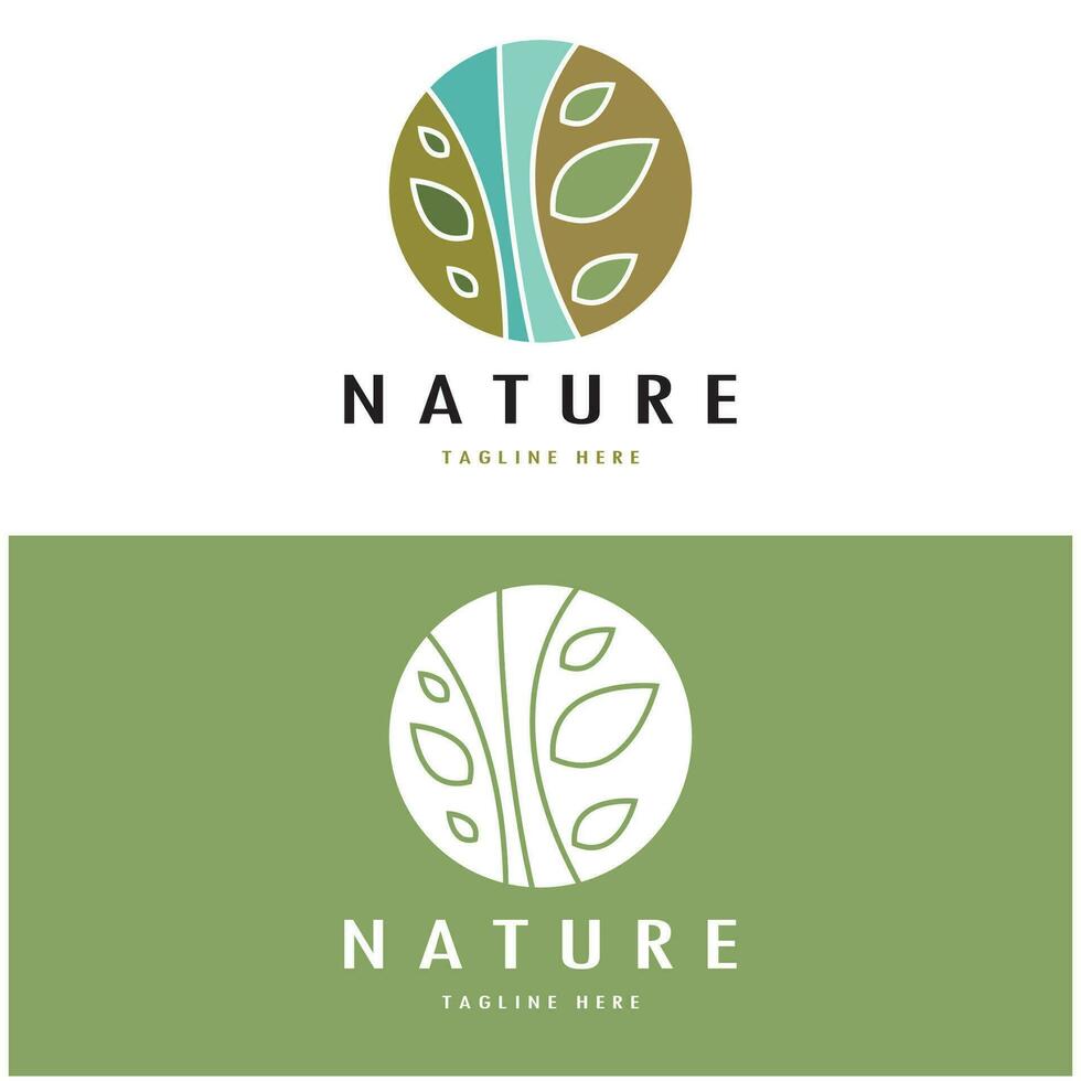 la nature vecteur logo. avec des arbres, rivières, mers, montagnes, affaires emblèmes, Voyage insignes, ,écologique santé,