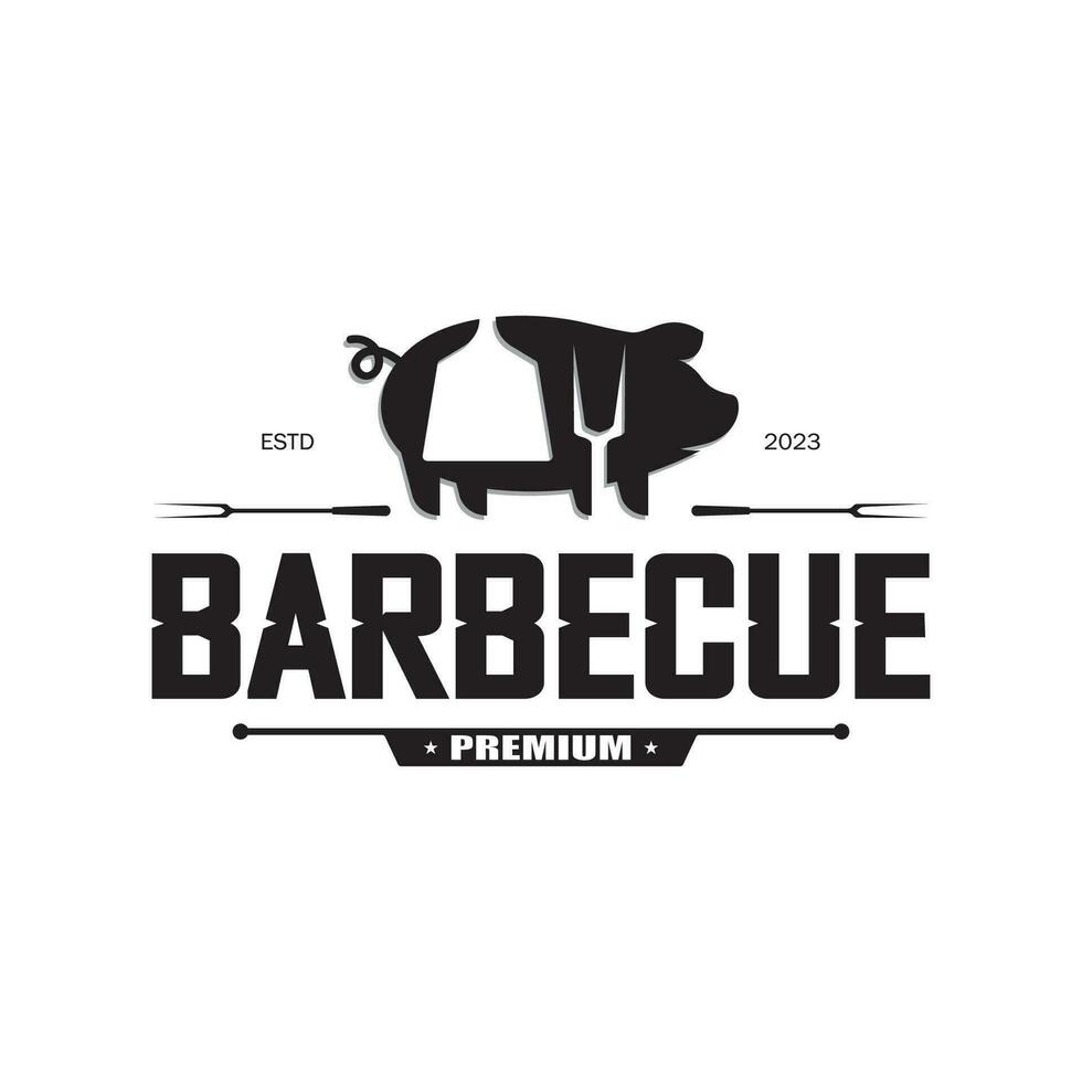 Facile barbecue ancien chaud gril, avec franchi flammes et spatule. logo pour restaurant, badge, café et bar.vecteur vecteur