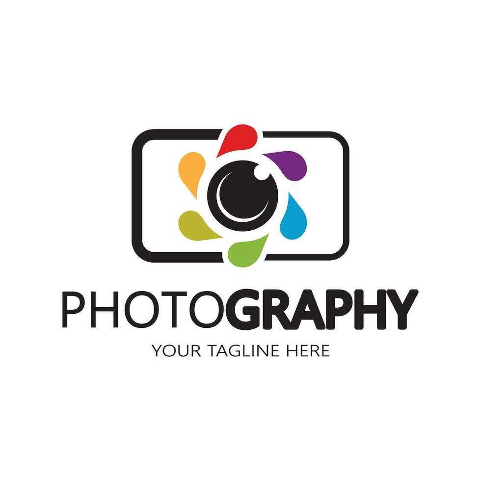 photographie appareil photo logo vecteur icône modèle de conception isolé sur fond noir