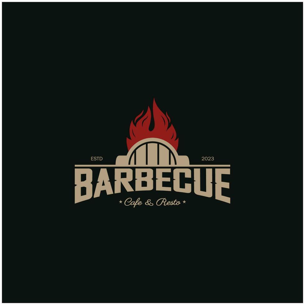 Facile barbecue ancien chaud gril, avec franchi flammes et spatule. logo pour restaurant, badge, café et bar.vecteur vecteur
