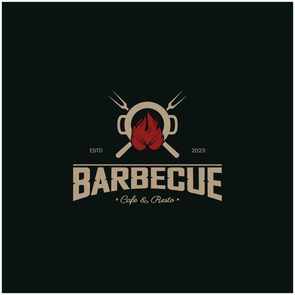 Facile barbecue ancien chaud gril, avec franchi flammes et spatule. logo pour restaurant, badge, café et bar.vecteur vecteur