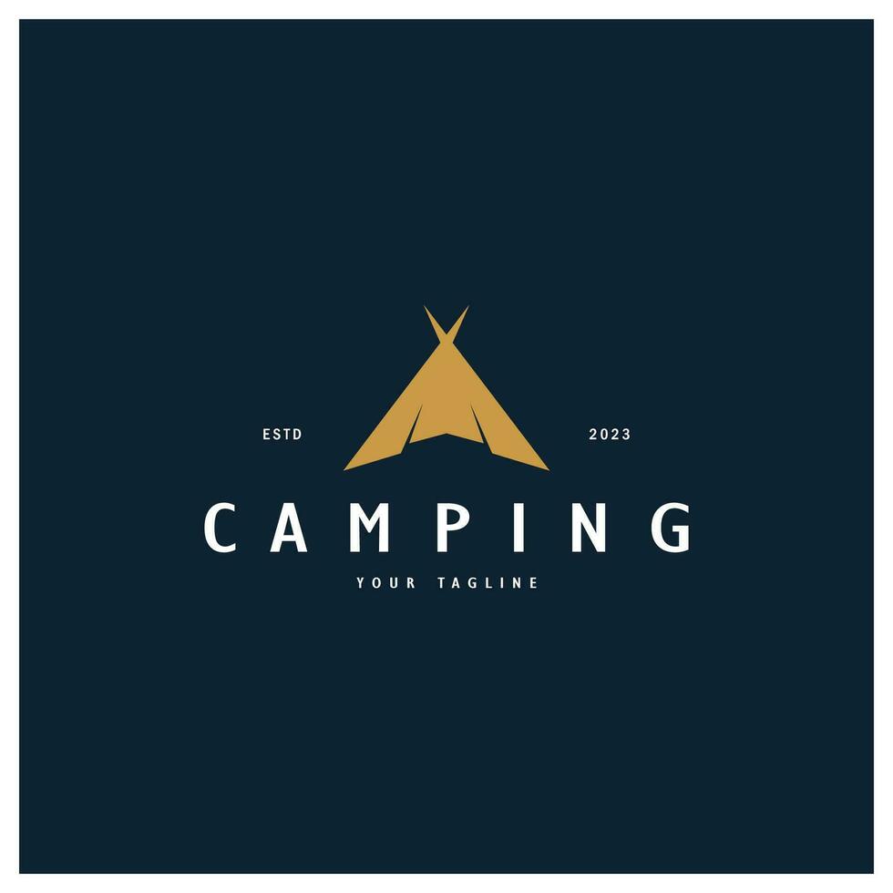 ancien et rétro tente logo, camping. avec tente, arbre et feu signe. aventuriers, éclaireurs, grimpeurs, camping équipement centre vecteur